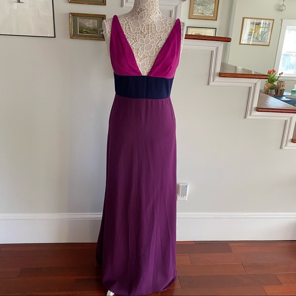 JILL JILL STUART Colorblock Viola & Deep Violet Gown Sz 6 - Picture 2 of 7